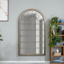 "The Somerley - Extra Large Country Rustic Framed Arched Leaner Metal Wall Mirror 63"" X 36"" (160CM X 91CM) Stone Colour"
