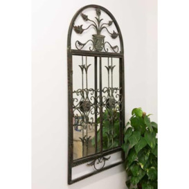 "The Dorset - Dark Metal Rustic Framed Arched Wall Mirror with Opening Doors 51"" X 52"" (130CM X 132CM max). Closed doors 51"" X 28"" (130cm X 69cm)."
