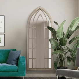 "The Somerley - Extra Large Rustic Framed Arched Gothic Window Style Leaner Wall Mirror 75"" X 30"" (190CM X 75CM) Stone Colour"