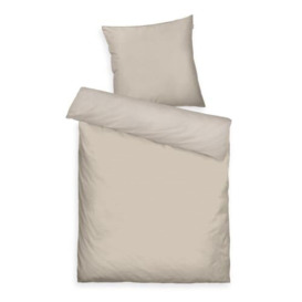 Tom Tailor Satin Bed Linen 80 x 80 cm + 155 x 220 cm, 100% Cotton/Satin, with Double Stitching on Pillow, Reversible Motif and Coloured Brand Zip, TWO Tone Solid Colours Beige (Sunny Sand)