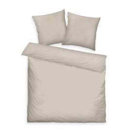 TOM TAILOR TWO -TONE SOLID COLORS Satin Bed Linen 2 x 80 x 80 cm + 200 x 220 cm, 100% Cotton/Satin, with Double Stitching on Pillow, Reversible Motif and Coloured Branded Zip, Beige (Sunny Sand)