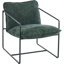 Seconique Occasional Chair, Engineered Wood, Black Metal/Green Fabric, W 650mm x D 845mm x H 860mm