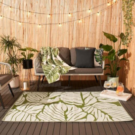 Dreamscene Leaf Green Outdoor Rugs for Garden, Reversible Rug for Summer Patio Decking Large Outdoor Rug Water Resistant Easy Storage Foldable Garden Area Rugs, 80 x 150cm