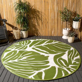 Dreamscene Outdoor Rugs for Garden Palm Tree Leaf, Green Round Outdoor Rug Garden Mats Water Resistant Foldable Easy Storage Summer Patio Decking Reversible, 170cm