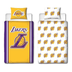NBA Officially Licensed Los Angeles Lakers Design Single Duvet Cover Set - Reversible 2 Sided Basketball Bedding Including Matching Pillow Case - Perfect For Kids Bedroom