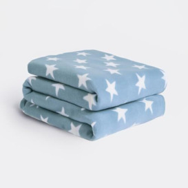 Dreamscene Stars Fleece Blanket Throw Baby Blue, Kids Fleece Blanket Throw Over Single Bed for Bedroom Living Room Nursery Soft Comfy Pet Blanket, 120 x 150cm