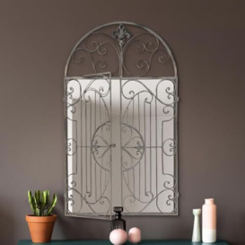 "The Kirkby - Rustic White Metal Framed Arched Wall Mirror with Opening Doors 47"" X 40"" (120CM X 102CM max). Closed doors 40"" X 24"" (102cm X 61cm)."