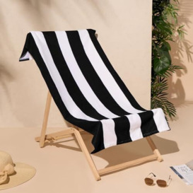 Dreamscene Microfibre Black Beach Towel Stripe, Swim Towels for Adults Super Quick Dry Towel Pool Gym Summer Beach Holiday Essentials Travel Towels, 71cm x 152cm