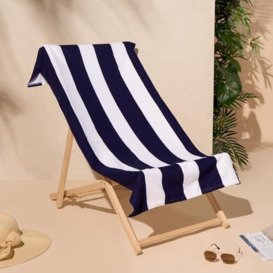 Dreamscene Stripe Beach Towel Navy, Swimming Pool Beach Holiday Essentials Gym Microfibre Beach Towels for Adults Kids Quick Dry Towel, 71cm x 152cm