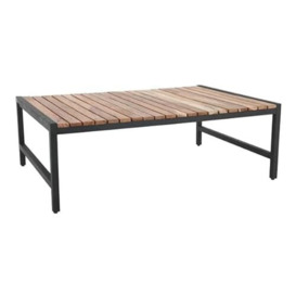 Bolero Steel and Acacia Industrial Style Low Coffee Table 1200x800 mm, Black & Teak, Size: 410(H) x 800(W) x 1200(D) mm, Powder-Coated Steel & Acacia Wood, Indoor & Outdoor Coffee Table, DK903
