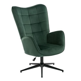 39F Furniture Dream Modern Green Velvet Leisure Chair with Adjustable Height and Swivel Base For Bedroom Office Living Room, 66x80x100-107cm, Metal