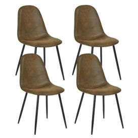 39F Furniture Dream Set of 4 Industrial Dining Chairs-Durable Seating with Brown Suede Fabric with Black Metal Legs, 40x52x86cm