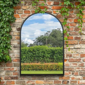 "The Arcus - Black Metal Framed Arched Garden Wall Mirror 39"" X 27"" (100CM X 70CM). Suitable for Outside and Inside!"