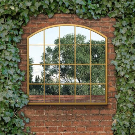 "The Arcus - Gold Framed Arched Window Garden Mirror 39""x39"" 100x100CM. Suitable for Outside and Inside!"