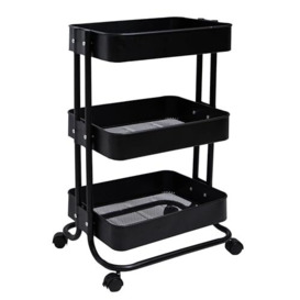1ABOVE 3-Tier kitchen trolley, Rolling Cart, Kitchen Storage Cart with Locking System and 360 Wheel Rotation, Easy Assembly, Ideal for Bathroom, Kitchen, Office (BLACK)