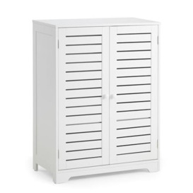 Mondeer Bathroom Floor Cabinet, Freestanding Storage Unit with 2 Adjustable Shelves and 2 Louvered Doors, for Bathroom Kitchen Bedroom Hallway, 60 x 30 x 80cm, White