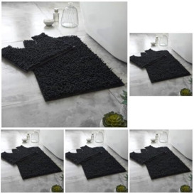 GC GAVENO CAVAILIA Soft Bath Mat Sets For Bathroom - 2 Piece Bath Mat Non Slip Back - Highly Water Absorbent & Fast Drying 100% Microfiber Chenille Toilet Rug with Pedestal Mat - Black (Pack of 5)