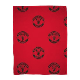 Manchester United FC Character World Official Fleece Throw Blanket - Super Soft, Football Crest Design - Warm Super Soft Feel Red Throw - Perfect for Home, Bedroom, Sleepovers & Camping