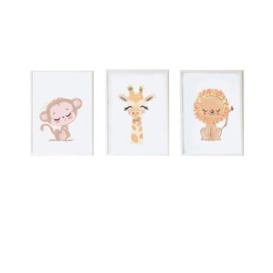 Crochetts Set of 3 Paintings 33 x 43 x 2 cm Lion Giraffe Monkey 3 Pieces