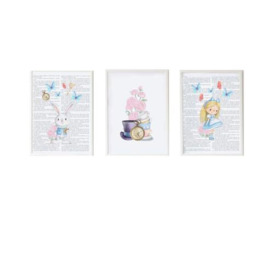 Crochetts Set of 3 Alice Paintings 33 x 43 x 2 cm Rabbit Flowers Girl 3 Pieces