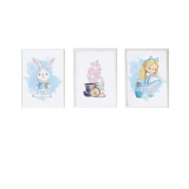 Crochetts Set of 3 Alice Paintings 33 x 43 x 2 cm Flowers Rabbit Girl 3 Pieces