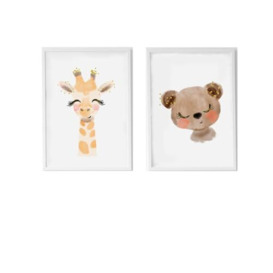 Crochetts Set of 2 Paintings 33 x 43 x 2 cm Giraffe Bear 2 Pieces