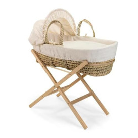 Clair de Lune Waffle Palm Moses Basket with Natural Folding Stand 75 x 28 cm (Cream)