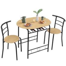VECELO 3 Piece Dining Table and Chairs Set for 2, with Storage Shelf and Wine Rack for Kitchen/Apartments/Small, Space Saving, 85×60×76cm, Engineered Wood, Natural and Black