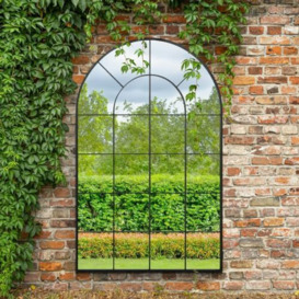 "The Arcus - Black Framed Arched Window Garden Mirror 75"" X 47"" 190 x 120CM. Suitable for Outside and Inside!"