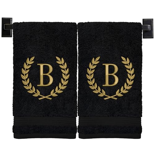 Custom Luxury Towels Monogrammed Hand Towels for Bathroom - Set of 2 - Genuine Turkish Towels - Choose Towel and Thread Color - A - Z - Monogrammed Towels with Embroidered Wheat Laurel Design