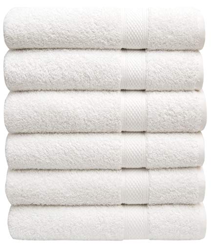 Pleasant Home Bath Towels Set of 6 (24” x 50”) 100% Cotton, 515 GSM - Lightweight, Soft & Absorbent Luxury Towels for Bathroom - for Gym, Pool & Spa - 6 Pack, White