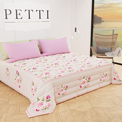 PETTI Artigiani Italiani - Double Summer Spring Bedspread Romantic Design 02 100% Hypoallergenic Microfiber 100% Made in Italy