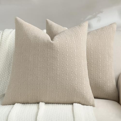 FUTEI Oatmeal Chenille Throw Pillow Covers 20x20 Inch Set of 2,Luxuriously Soft Argyle Textured Cushion Cases,Modern Home Decor for Couch Living Room