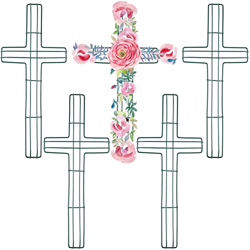 Sieral 5 Pcs Cross Metal Wreath Frame Cross Shaped Metal Wire Floral Wreath Form for Christmas Easter New Year Garden Religious Church DIY Craft Project Indoor Outdoor Hanging Decorations, 16 Inch