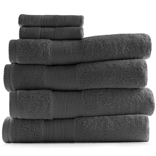 Hearth & Harbor 100% Ring Spun Cotton Bath Towels for bathroom - Luxury Bathroom Towels - Ultra Soft & Highly Absorbent Bath Towels Set, 6 Piece Set (4 Bath Towels, 2 Washcloths) - Grey