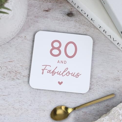 eBuyGB Printed Square Coaster, 80 & Fabulous Milestone Birthday, 80 Birthday Gift for Her, Grandma, Mum, Friend, Auntie, Seventieth Drinks Mat