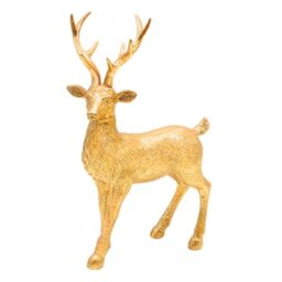 Dekohelden24 Ceramic Decorative Figurine, Modern Decorative Statue, Country House Sculpture as Deer in Gold Glitter, Standing, L/W/H: 14 x 8 x 21 cm