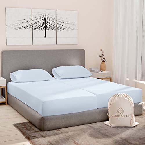 "Good Sleep Bedding 1000 Thread Count 1000 Thread Count 100% Egyptian Cotton Sateen Flat Sheet Set 2 Fitted Sheets with 16"" Deep Pockets Light Blue"