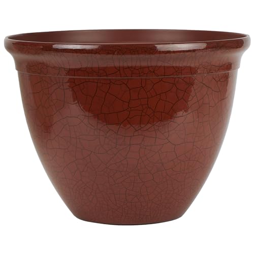 The HC Companies Planter, Resin, Chili Red Crackle, L