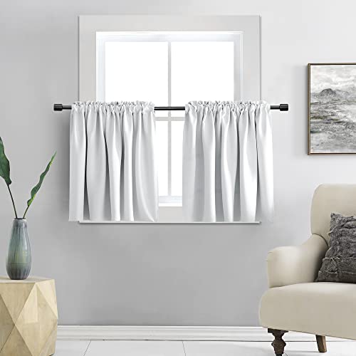 DONREN 30 Inches Long Curtain Tiers for Kitchen - Room Darkening Short Length Curtains for Bathroom(42 Inches Wide,Off-White,2 Panels) (DR-GJM-25-OFFWHITE-42X30)