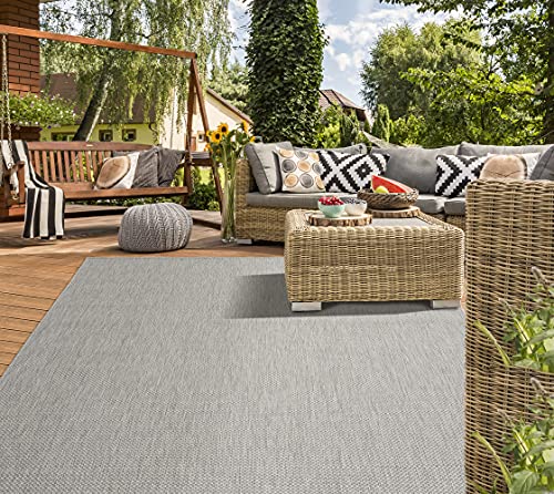 Mia's Teppiche Lara Flat Weave UV and Weather-Resistant Indoor and Outdoor Rug, 80 cm Length x 150 cm Width, Grey