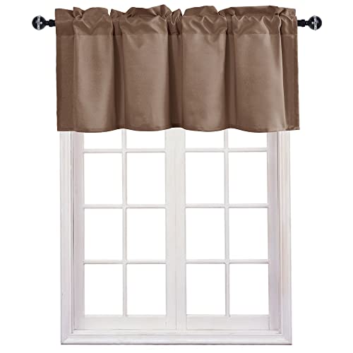 JIUZHEN Valance Curtains for Kitchen Window Valances for Living Room/Basement Window Curtains Bathroom Thermal Insulated Short Rod Pocket Curtain Panels, Tan,52 x 18 Inches,1 Panel