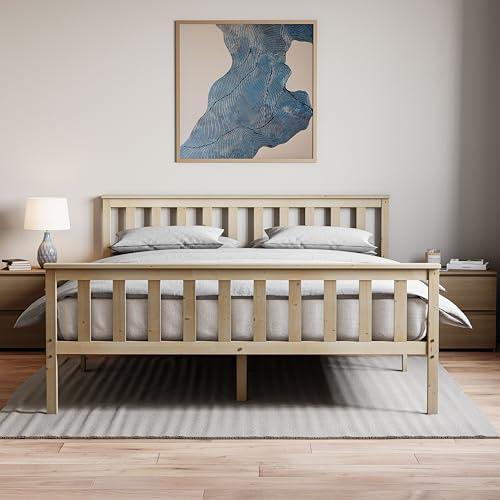 Vida Designs Milan King High Foot End Bed Frame - Pine - 5ft - Solid Pine Wood - Under-Bed Storage Space - Easy Assembly - Rustic Design - Bedroom Furniture
