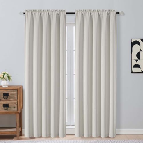 OVZME Natural Room Darkening Curtains 84 Inches Long 2 Panels Set, Solid Thermal Insulated Soft Blackout Curtains for Bedroom, Dual Rod Pocket Window Treatments Drapes for Living Room, 2x50Wx84L