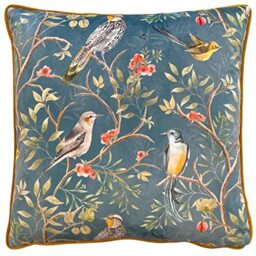 furn. Wylder Orient Chinoiserie Birds Velvet Piped Feather Rich Filled Cushion