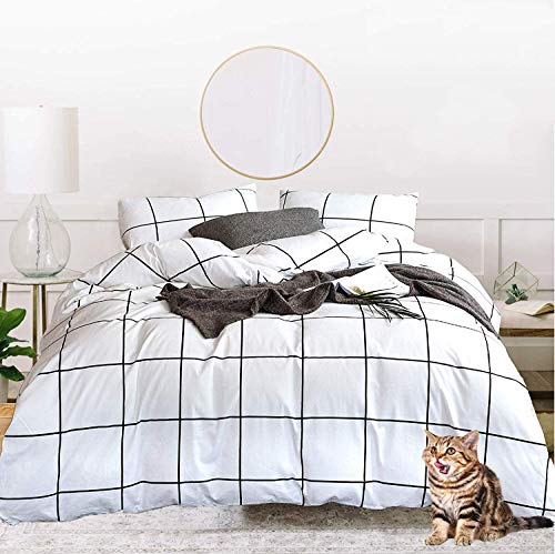 Houseri Plaid Black and White Comforter Set Queen Buffalo Checkered Bedding Comforters Queen Size for Teen Boys Girls Preppy White Grid Queen Soft Dorm Comforter Women Men Gingham Bedding Sets Queen
