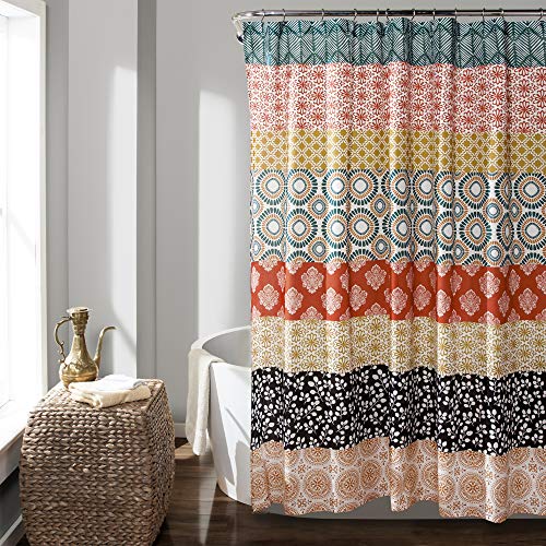 "Lush Decor Bohemian Stripe Shower Curtain, 72"" W x 84"" L, Turquoise & Orange"