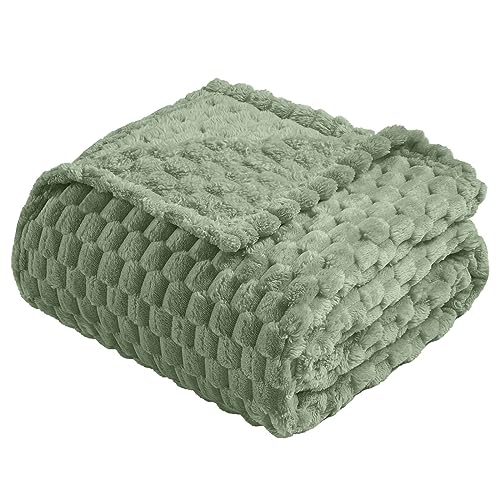 Vessia Flannel Fleece Blanket 3D Jacquard Blanket Fluffy Warm for Sofa Armchair Bed and Chair 300g/m² Super Soft Cosy Lightweight for All Seasons Home Decor 127x178cm Sage Green