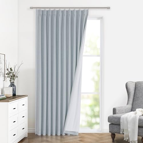 "Vision Home Blue Fog Pinch Pleated Full Blackout Curtains Linen Blended Room Darkening Window Curtains 102 inch for Living Room Bedroom Thermal Insulated Pinch Pleat Drapes with Hooks 60"" Wx102 Lx1"