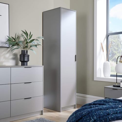 Home Source Phoenix Wardrobe with 1 Door - 180cm Tall Grey- Hanging Rail & Storage Shelf - Contemporary Bedroom Furniture - 40D x 48W x 180H cm